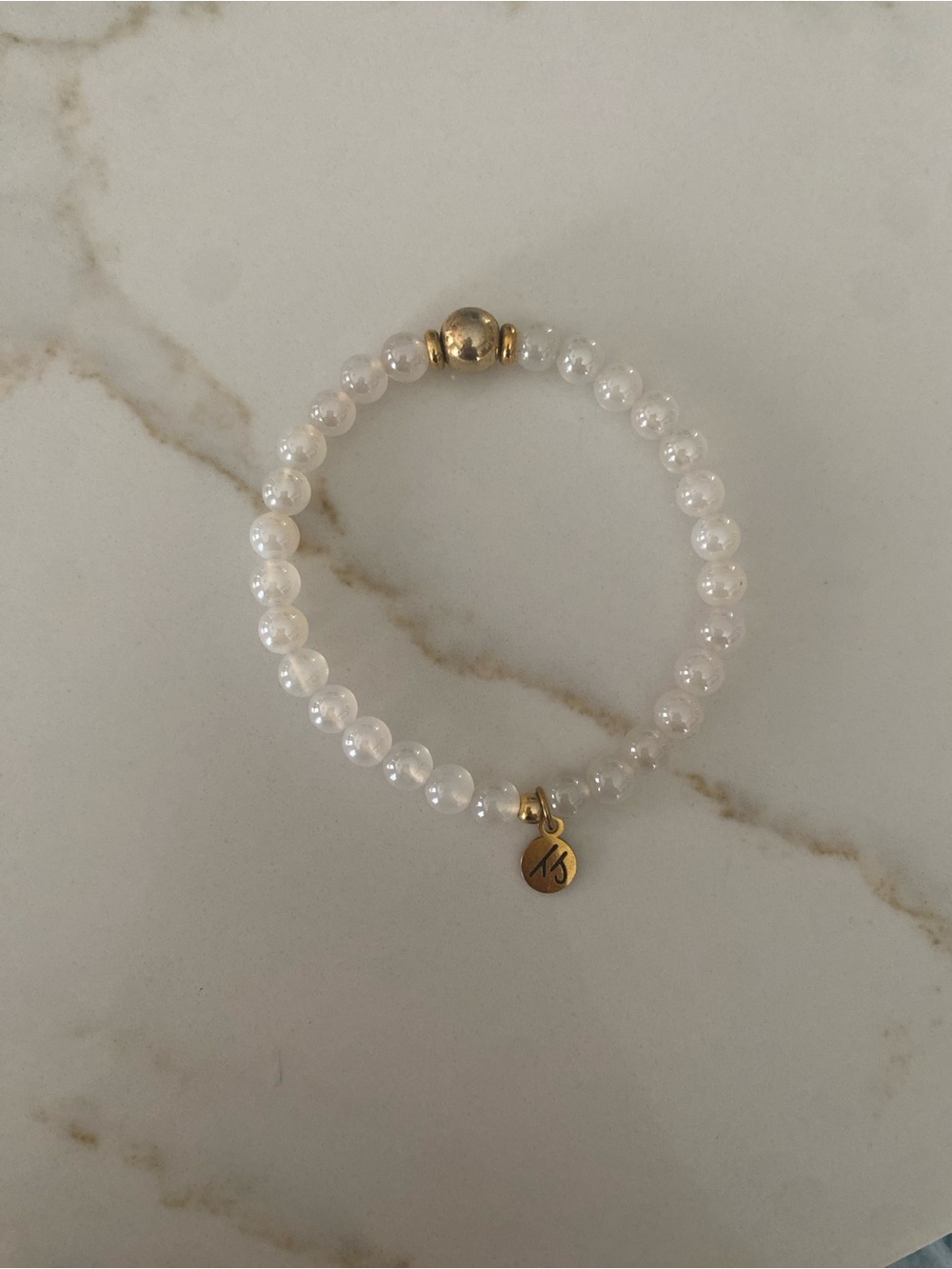 Gold Charm White Beaded Bracelet